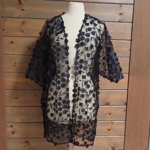 Black Floral Lace Kimono